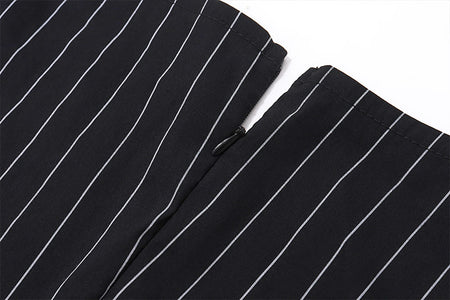 French Style Square Collar Bow Lace-up Elegant Striped Long Sleeve Dress Women - ANIBEY