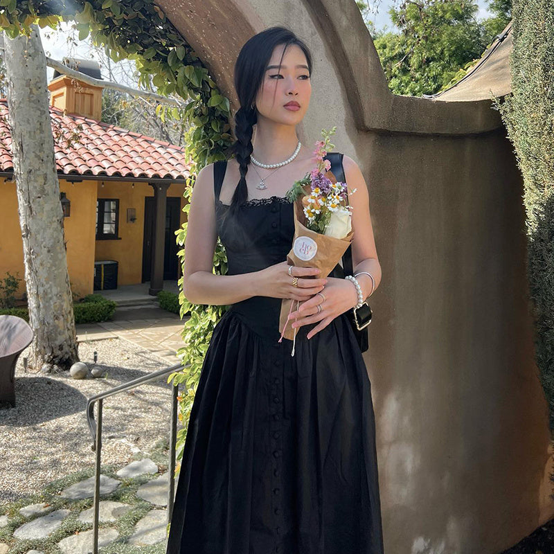 High Waist Temperament Floral Dress Female Button - ANIBEY
