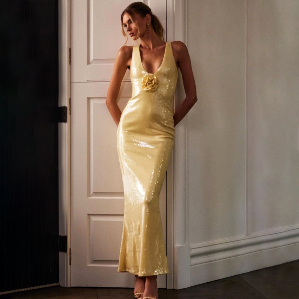 Hollow Backless Party Sequins Split Dress - ANIBEY