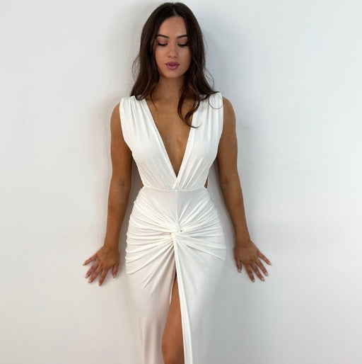Internet Hot Sexy Deep V Sleeveless Backless Evening Dress - ANIBEY
