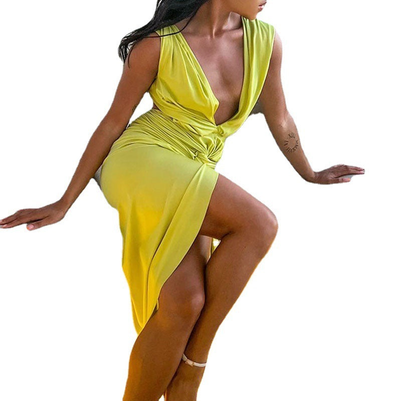Internet Hot Sexy Deep V Sleeveless Backless Evening Dress - ANIBEY
