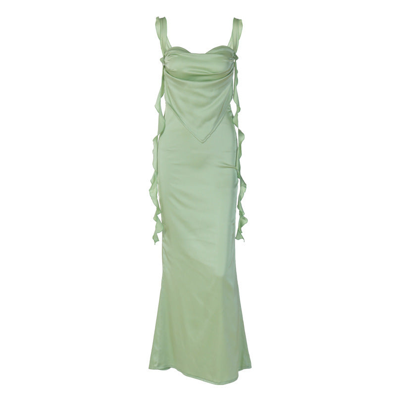 Lace Sling Backless Fashion Ruffles Ribbon Dress - ANIBEY