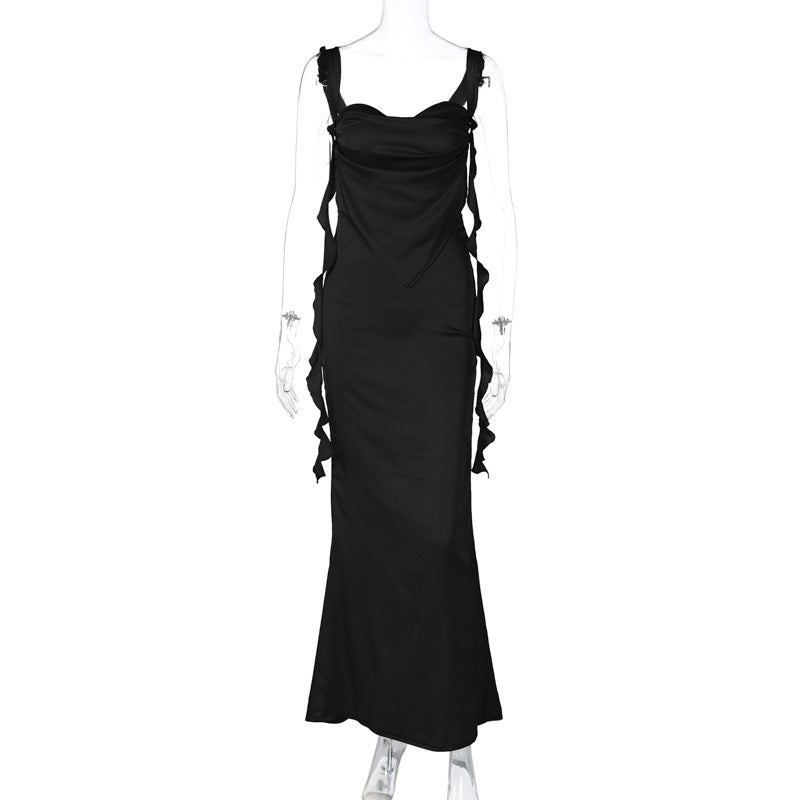 Lace Sling Backless Fashion Ruffles Ribbon Dress - ANIBEY