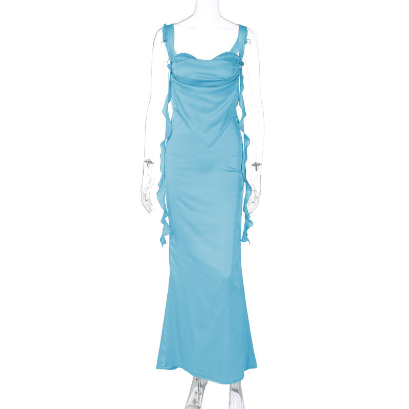 Lace Sling Backless Fashion Ruffles Ribbon Dress - ANIBEY