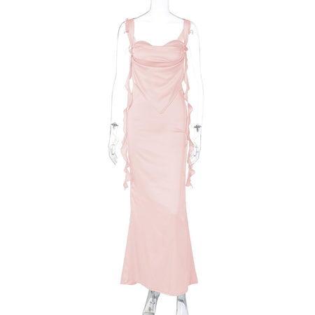 Lace Sling Backless Fashion Ruffles Ribbon Dress - ANIBEY