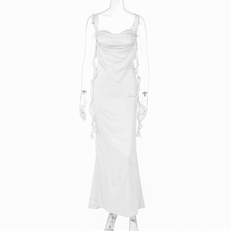 Lace Sling Backless Fashion Ruffles Ribbon Dress - ANIBEY