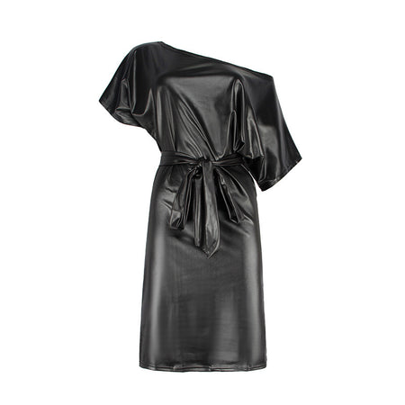 Loose Lace-up Slim Fit Dress European And American Hot Girl PU Skirt - ANIBEY