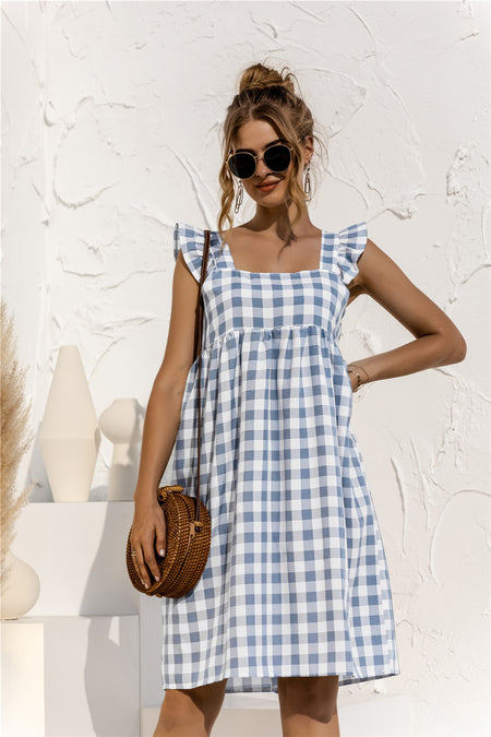 Loose Sleeveless Dress With Square Neck And Ruffle Sleeves - ANIBEY