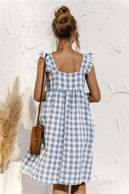 Loose Sleeveless Dress With Square Neck And Ruffle Sleeves - ANIBEY