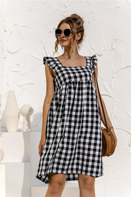 Loose Sleeveless Dress With Square Neck And Ruffle Sleeves - ANIBEY