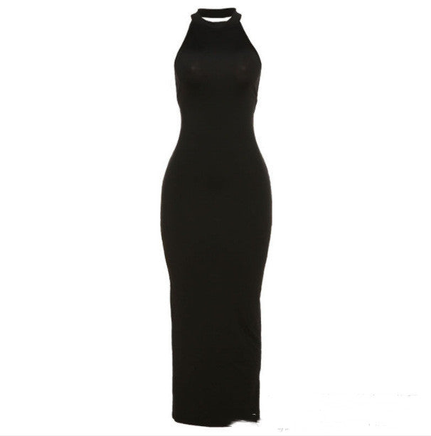 Neck Sexy Backless Slit Bag Hip Dress - ANIBEY