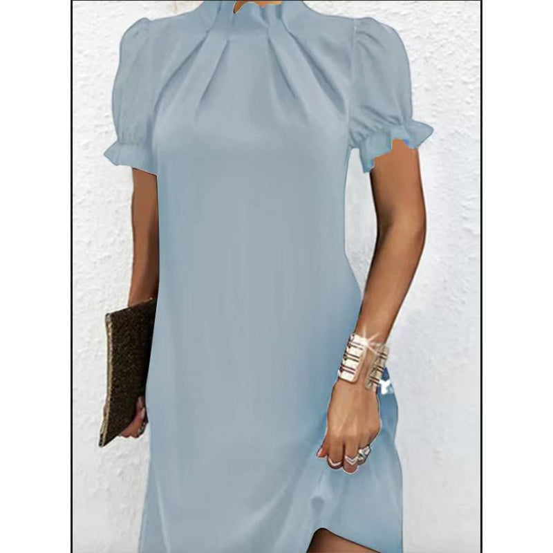 New Summer Turtleneck Solid Color Knitted Fitted Waist Slimming Dress - ANIBEY