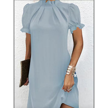 New Summer Turtleneck Solid Color Knitted Fitted Waist Slimming Dress - ANIBEY