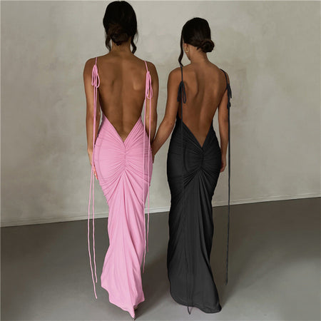 New Women's Fashion Halter Sexy Backless Slim Package Hip Temperament Dress - ANIBEY