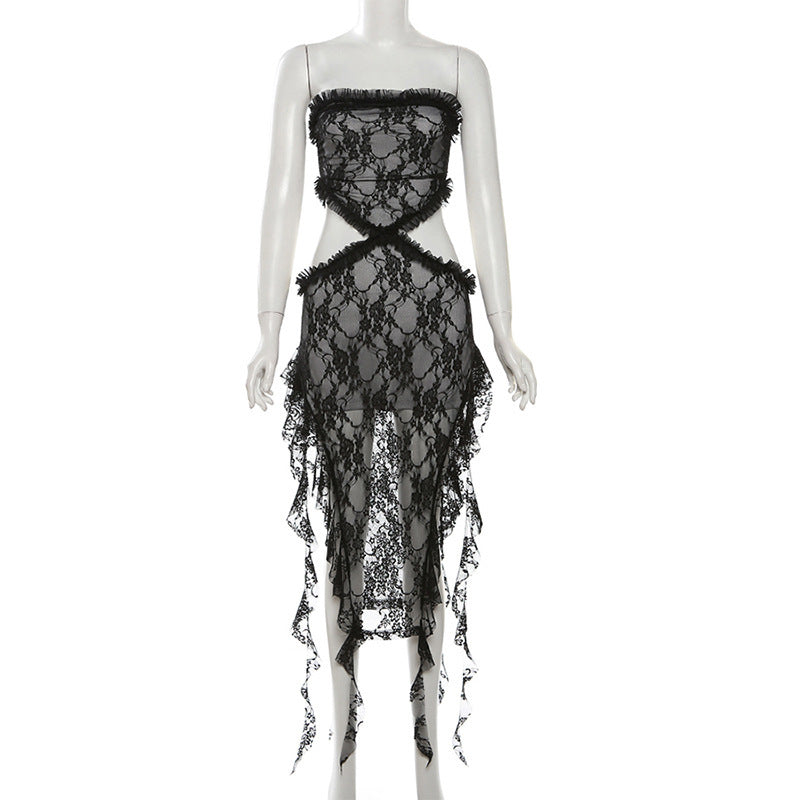 Off-shoulder Slim Fit Backless Fringed Sheath Dress - ANIBEY