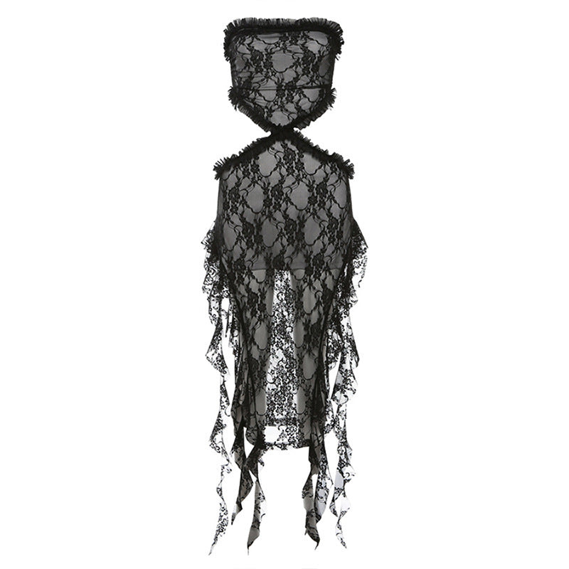 Off-shoulder Slim Fit Backless Fringed Sheath Dress - ANIBEY