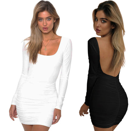 ong sleeve sexy nightclub bag hip dress - ANIBEY