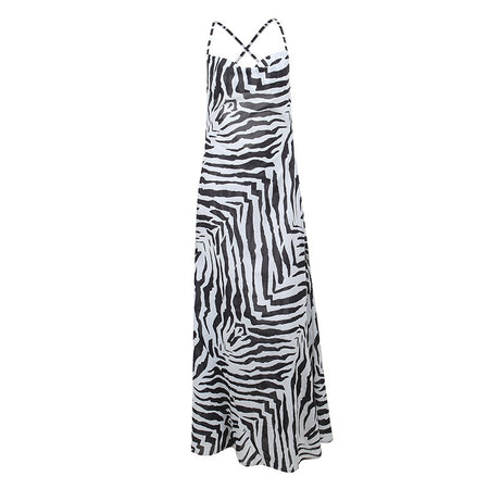 Resort Personality Zebra Print Temperament Slit Slip Dress - ANIBEY
