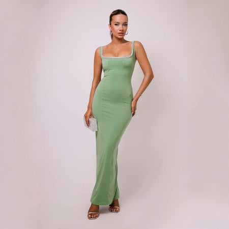 Sexy Sleeveless U-neck Rhinestone Slim-fit Solid Color Temperament Dress - ANIBEY