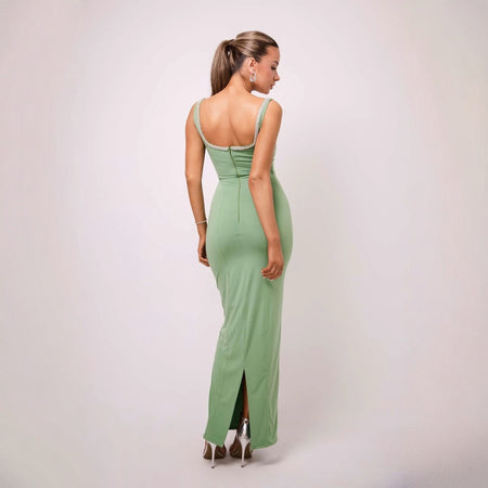 Sexy Sleeveless U-neck Rhinestone Slim-fit Solid Color Temperament Dress - ANIBEY