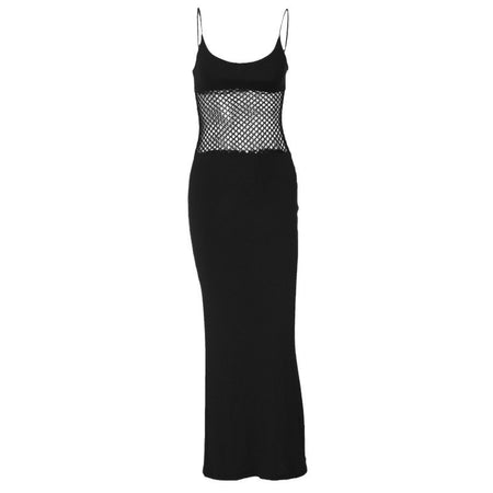 Sheer Mesh Slim Fit Patchwork Hip Spaghetti Straps Dress - ANIBEY