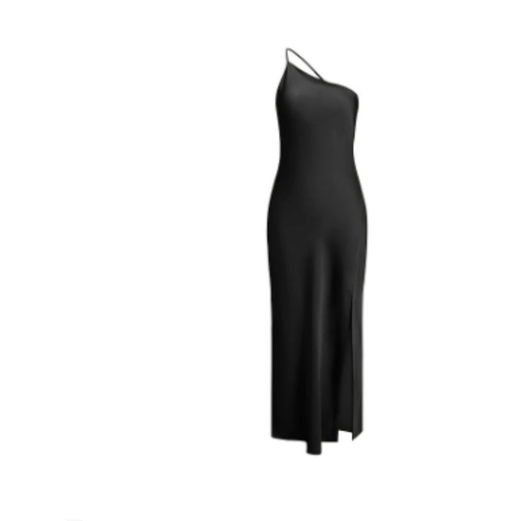 Slim-fit Shoulder Solid Color Backless Long Dress - ANIBEY