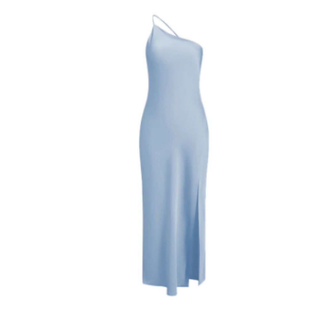 Slim-fit Shoulder Solid Color Backless Long Dress - ANIBEY