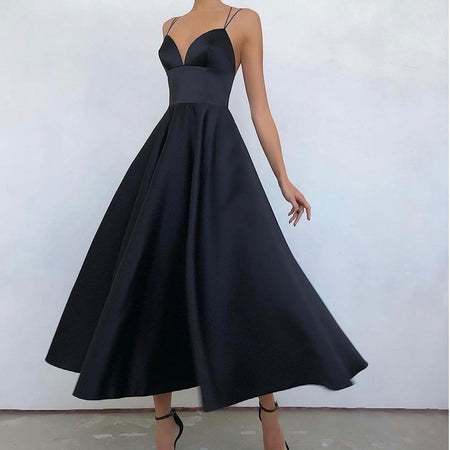 Slimming Solid Color Suspender Dress - ANIBEY