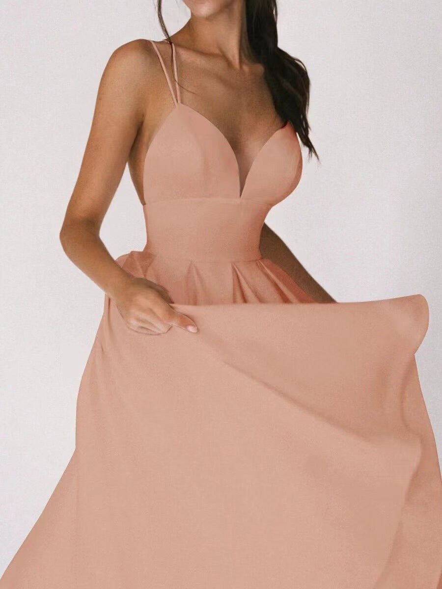 Slimming Solid Color Suspender Dress - ANIBEY
