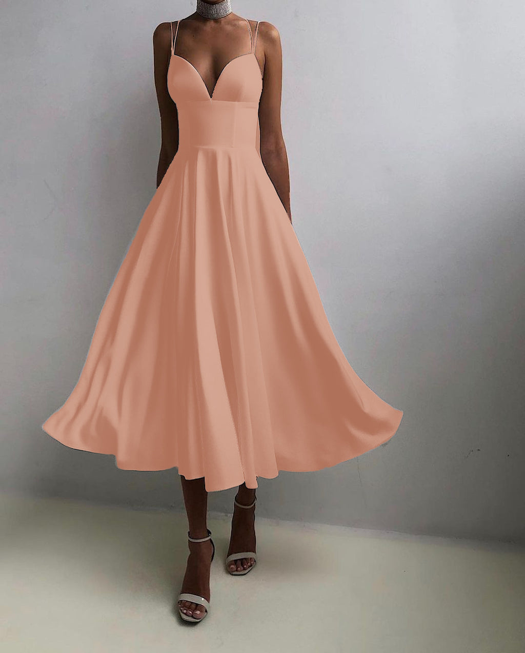 Slimming Solid Color Suspender Dress - ANIBEY