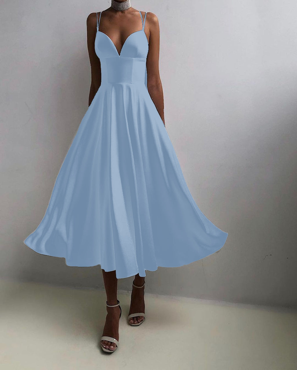 Slimming Solid Color Suspender Dress - ANIBEY