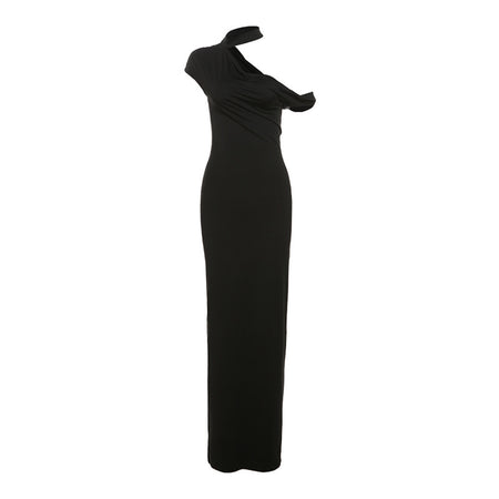 Solid Color One-shoulder Cold-shoulder Slim Fit Dress - ANIBEY