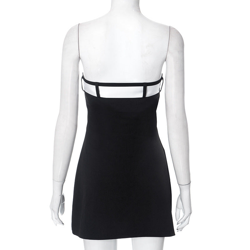 Solid Color Sleeveless Lace-up Sexy Hot Girl Tube Top Dress - ANIBEY