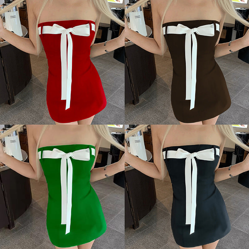 Solid Color Sleeveless Lace-up Sexy Hot Girl Tube Top Dress - ANIBEY