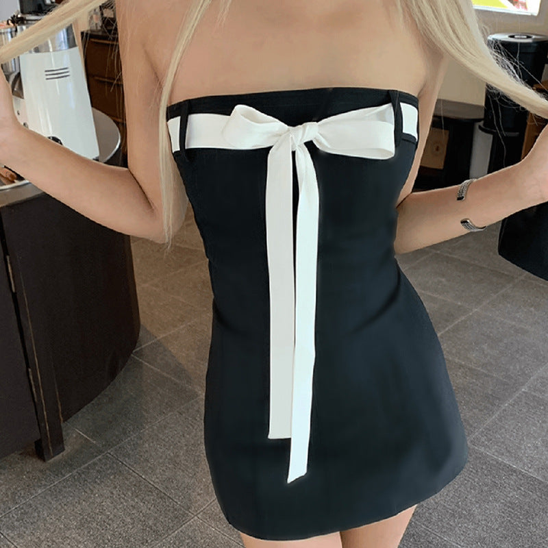 Solid Color Sleeveless Lace-up Sexy Hot Girl Tube Top Dress - ANIBEY
