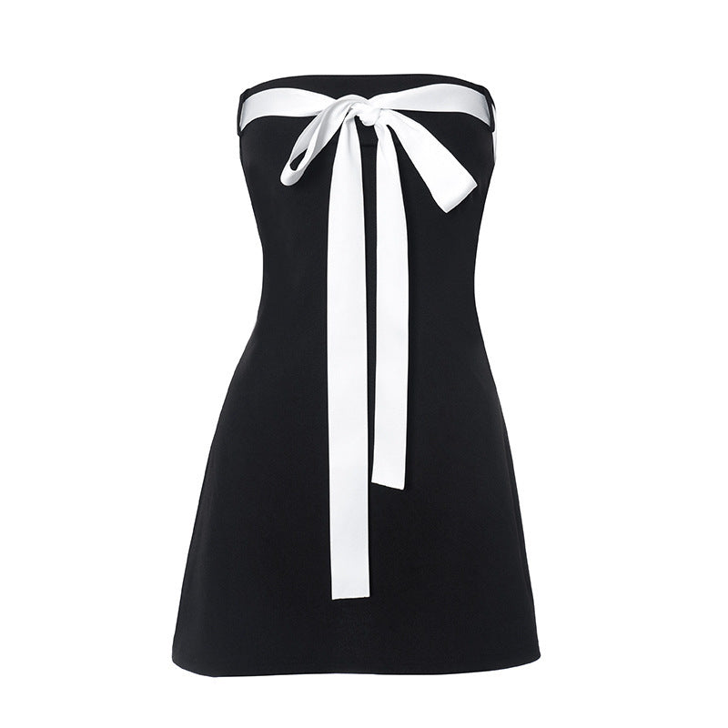 Solid Color Sleeveless Lace-up Sexy Hot Girl Tube Top Dress - ANIBEY