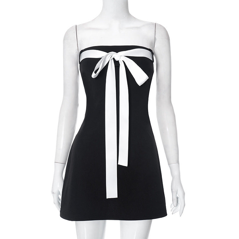 Solid Color Sleeveless Lace-up Sexy Hot Girl Tube Top Dress - ANIBEY