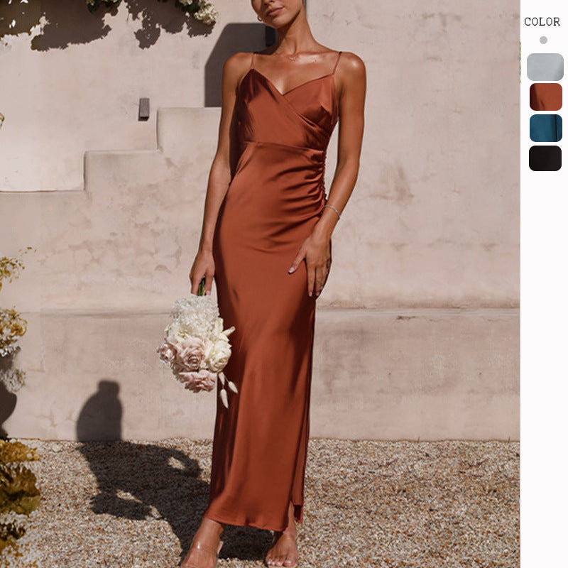 Spaghetti Straps Sleeveless Slit Slim-fitting Dress Women - ANIBEY