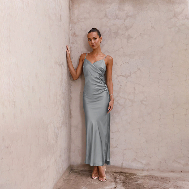 Spaghetti Straps Sleeveless Slit Slim-fitting Dress Women - ANIBEY