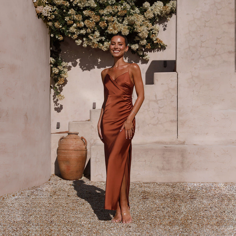 Spaghetti Straps Sleeveless Slit Slim-fitting Dress Women - ANIBEY