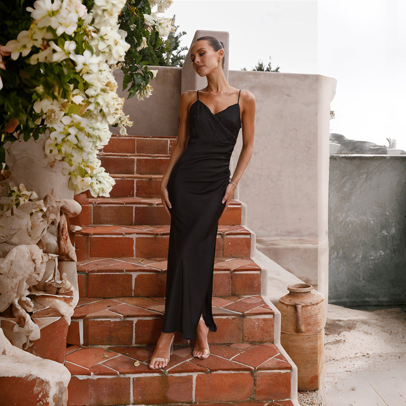 Spaghetti Straps Sleeveless Slit Slim-fitting Dress Women - ANIBEY