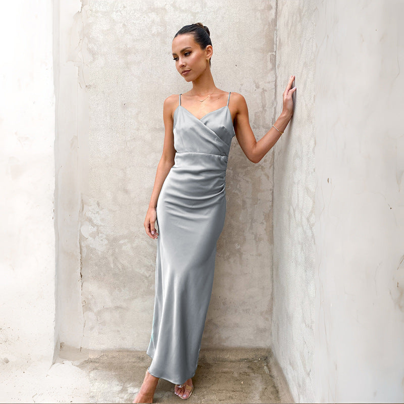 Spaghetti Straps Sleeveless Slit Slim-fitting Dress Women - ANIBEY