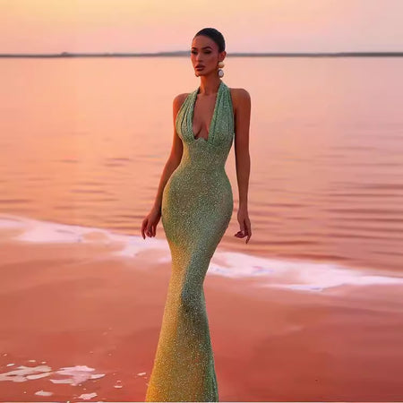 Split Sparkling Sequin Slimming Ball Evening Dress - ANIBEY