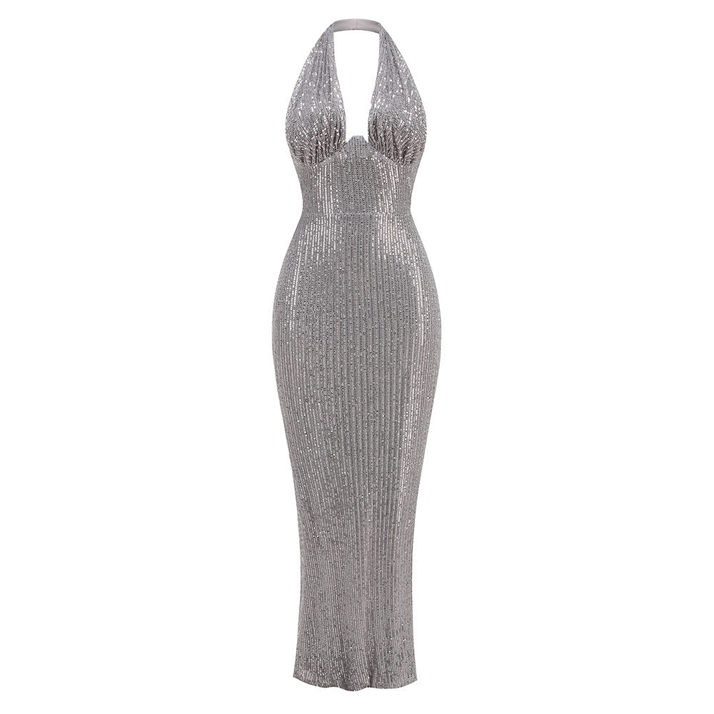Split Sparkling Sequin Slimming Ball Evening Dress - ANIBEY