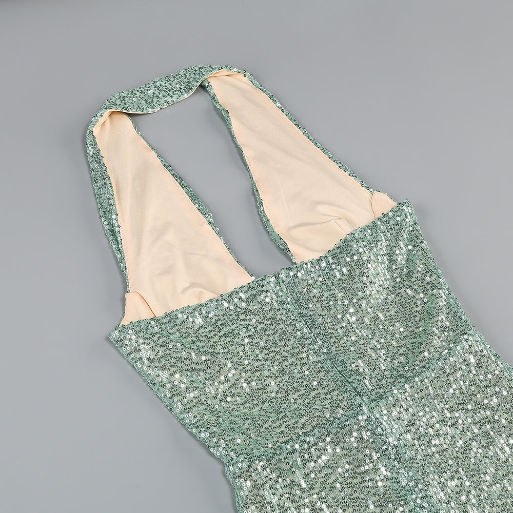 Split Sparkling Sequin Slimming Ball Evening Dress - ANIBEY