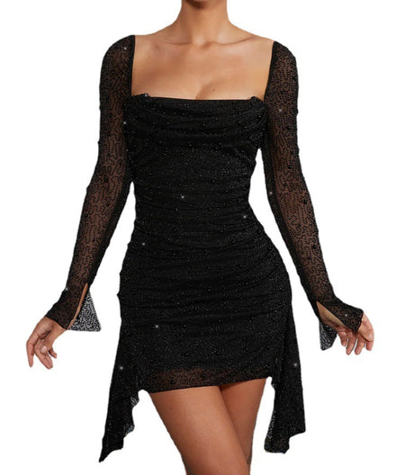 Spring And Summer New Long Printed V-neck Long Sleeve Temperament Dress - ANIBEY