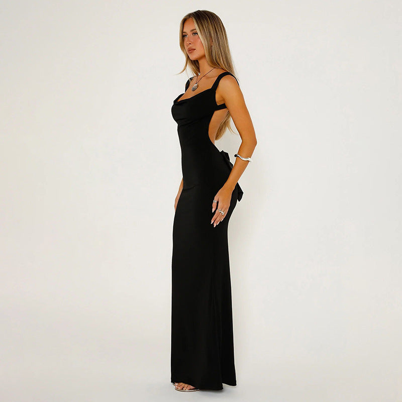 Spring New Women's Clothing Fashion Suspenders Sexy Backless Bow Slim Sheath Dress Women - ANIBEY