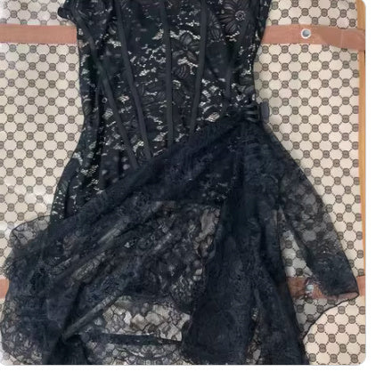 Strapless Lace Dress Party Women Fashion And Sexy Slim Skirt With Back Lace-up Design - ANIBEY
