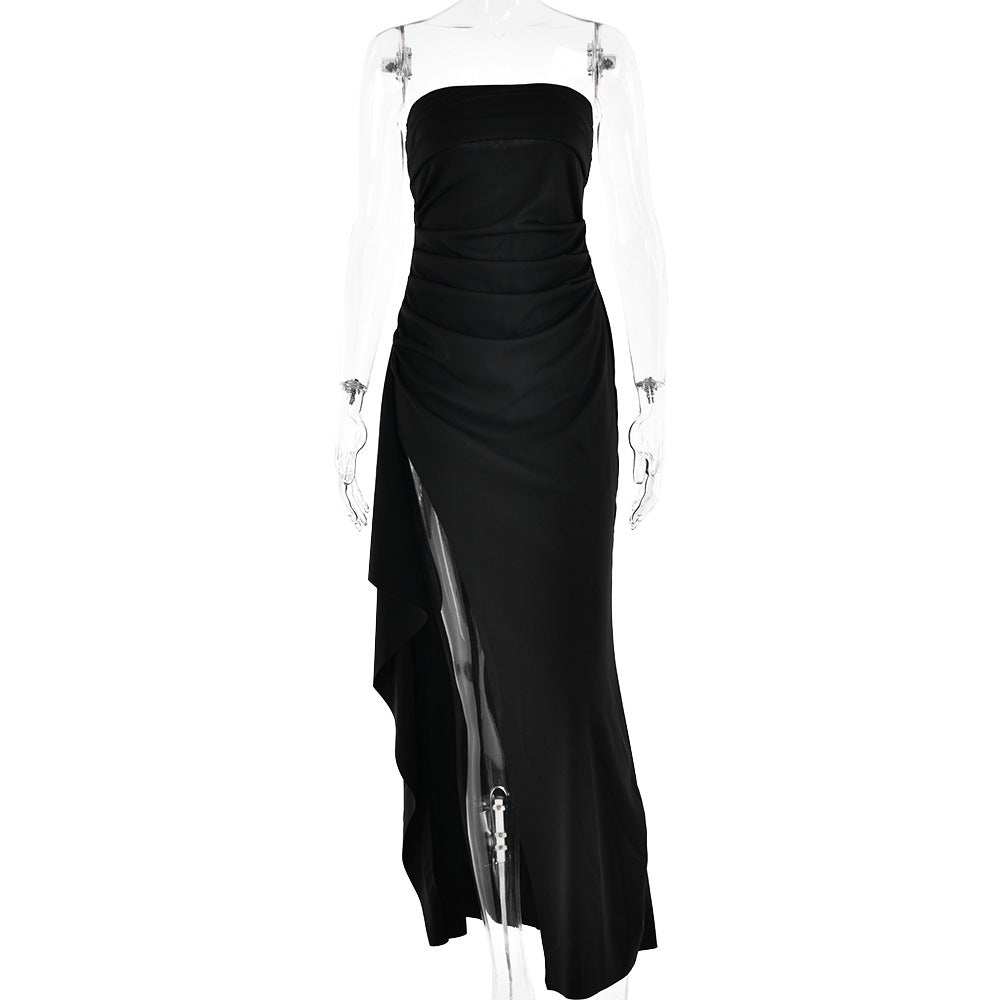 Strapless Split Long Dress Summer Fashion Pleated Bridesmaid Dress For Womens Party Wedding Clothing - ANIBEY