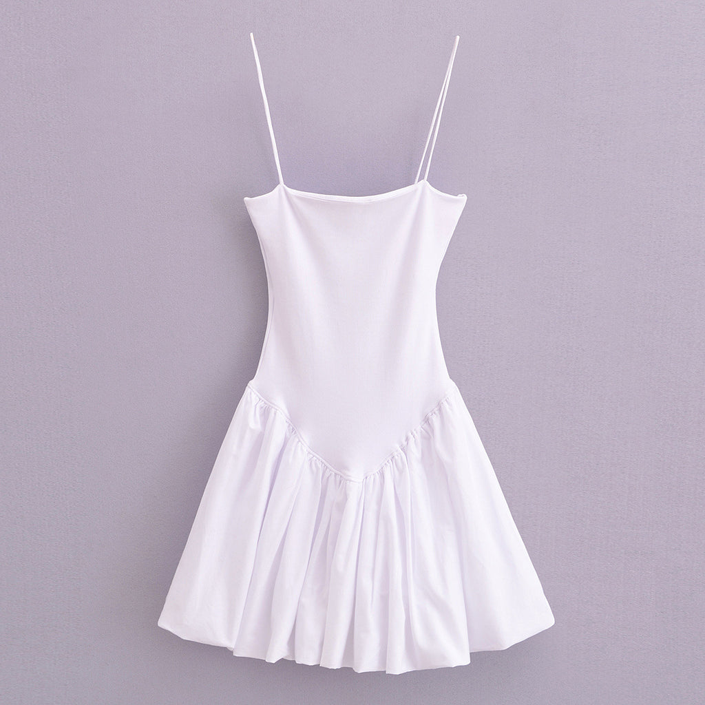Summer New Fashion Puffy Poplin Rib Stitching Tube Top Dress - ANIBEY
